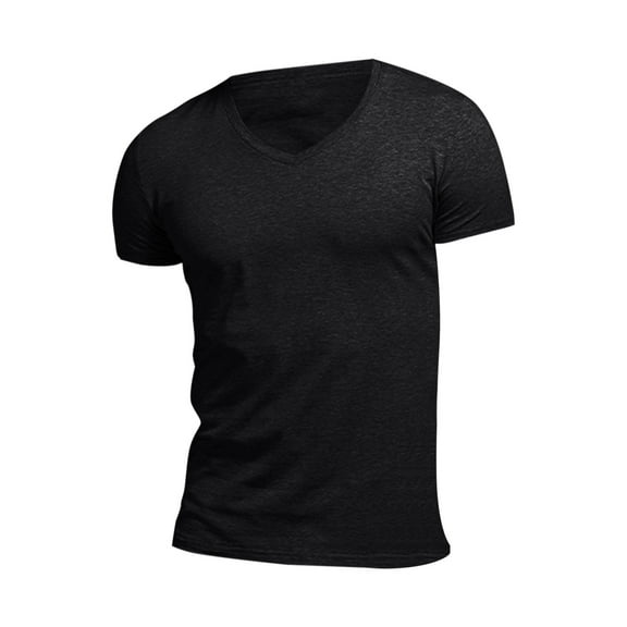 Men's Short Sleeve Solid Cotton V Neck T Shirts - Polyester Spandex Blend, Fashionable Design, for Casual Wear, Available in Multiple Sizes