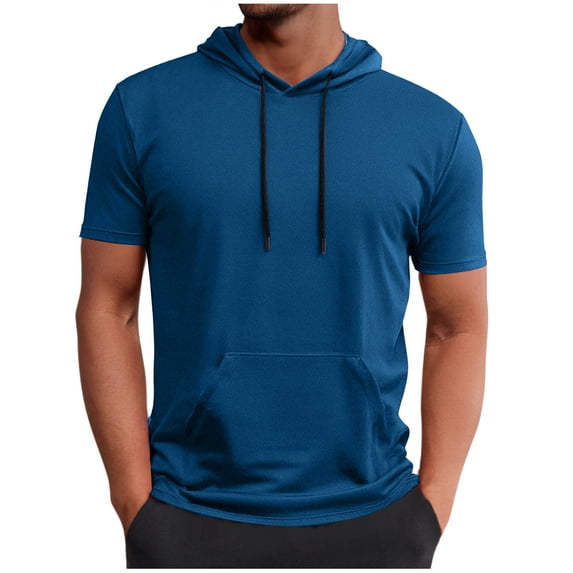 Men's Short Sleeve Pullover Hoodie Drawstring Regular Fit Hooded Sweatshirts Summer Spring Athletic Outdoor Workout Shirts Big and Tall