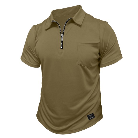 Men's Short Sleeve Quarter Zip Golf Polo Quick Dry Lightweight Lapel Workout T-Shirt Khaki S