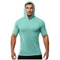 thumbnail image 1 of Men's Short Sleeve Raglan Hooded T-Shirts Ice Silk Cooling Quick Dry Athletic Running Workout Tees Slim Fit Muscle Moisture Wicking Heathered Pullover Tops, 1 of 5