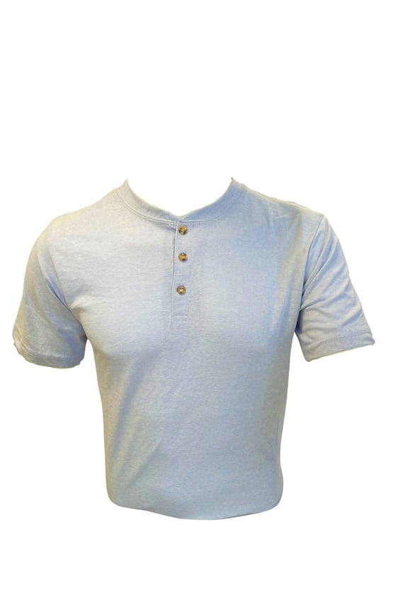Men's Short Sleeve Regular Fit Causal Henley Cotton T-Shirt Lightweight Blue, Medium