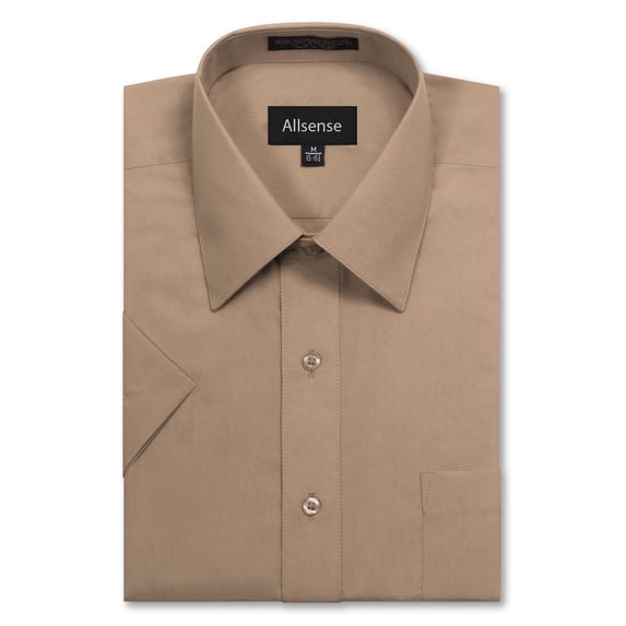 Allsense Men’s Regular-Fit Short-Sleeve Dress Shirt, Khaki, Large