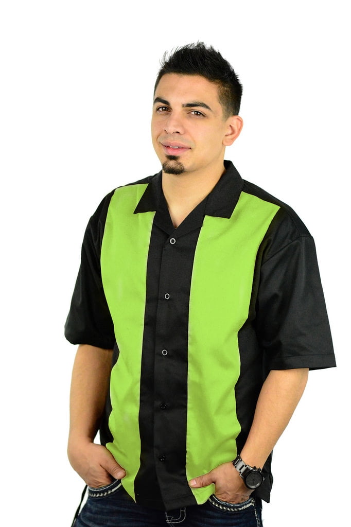 Men's Short Sleeve Retro Bowling Camp Shirt By Mato & Hash Black/Lime