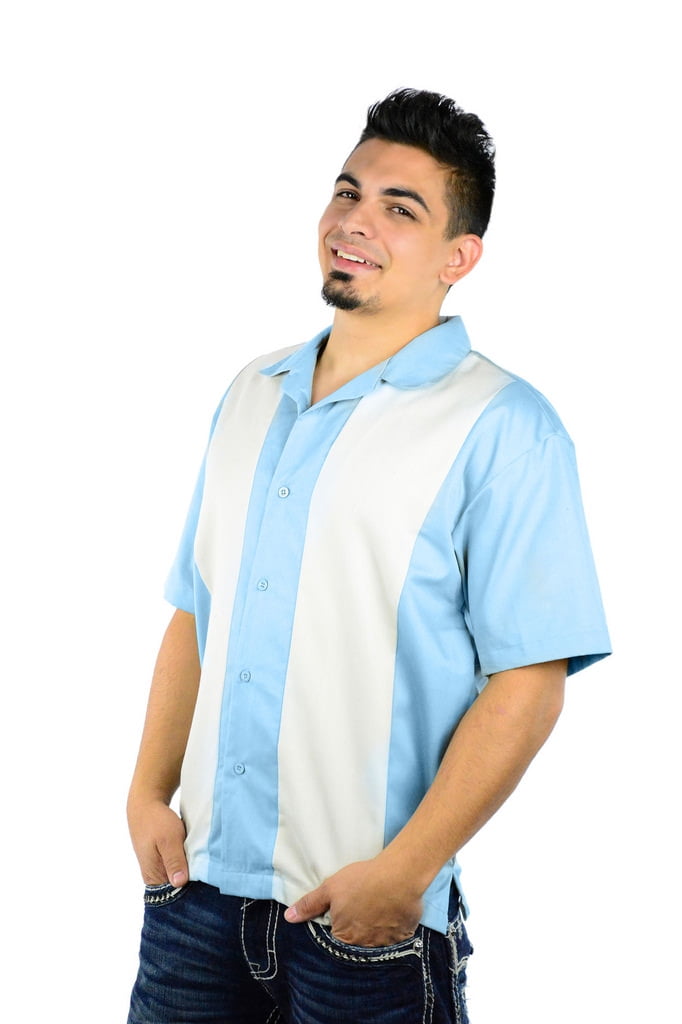 Men's Short Sleeve Retro Bowling Camp Shirt By Mato & Hash Blue/Ivory