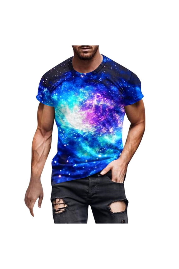 Men's Short Sleeve Round Neck T Shirts Starry Sky Print Tee Shirts Lightweight Graphic Tops Men Shirts Sale