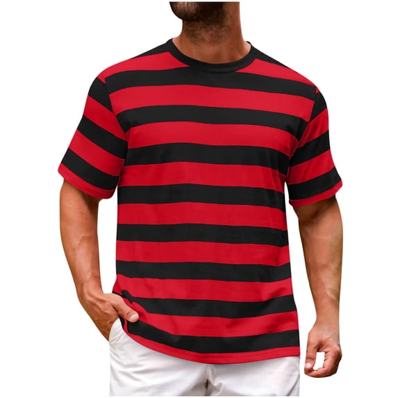 Men's Short Sleeve Round Neck T-Shirts Striped Blouse