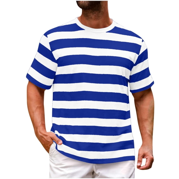 Men's Short Sleeve Round Neck T-Shirts Striped Blouse