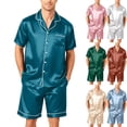 thumbnail image 1 of Men's Short Sleeve Satin Set with Shorts Dark Green S, 1 of 6