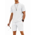 thumbnail image 1 of Men's Short Sleeve Set Suits 2 Piece Shirt Shorts Outfit for Summer Casual White S, 1 of 8