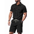thumbnail image 1 of Men's Short Sleeve Sets Shirts Set 2 Piece Shirt Outfit Black S, 1 of 7