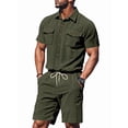 thumbnail image 1 of Men's Short Sleeve Sets Shirts Set 2 Piece Shirt Outfit Green L, 1 of 7