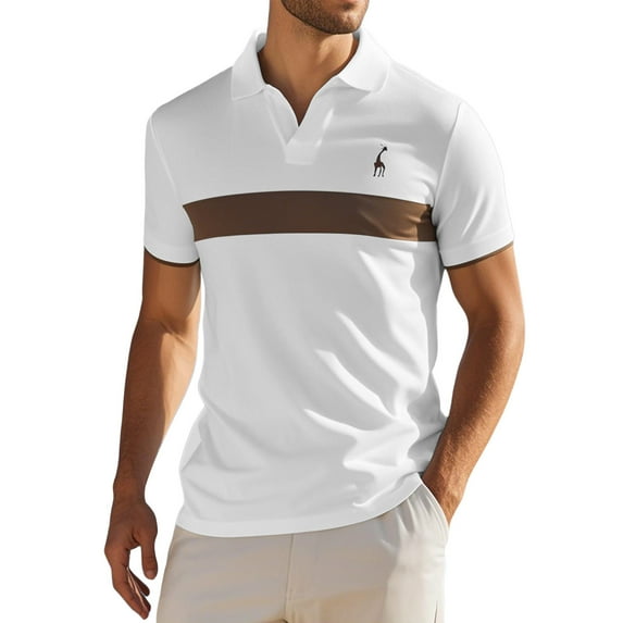 Men's Short Sleeve Shirt, Button Down Collar with Deer Embroidery, Casual Polyester Top for Summer and Spring Daily Wear