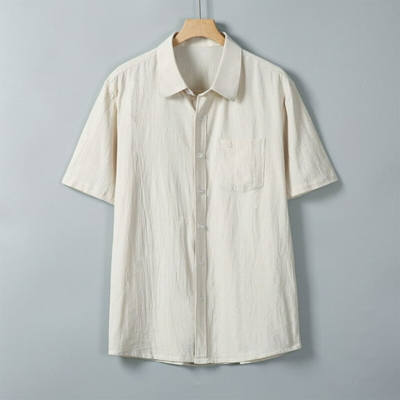 Men's Short Sleeve Shirt, Casual Button Down Shirt with Turn-Down Collar, Lightweight Polyester Fabric for Easy Care and Comfort
