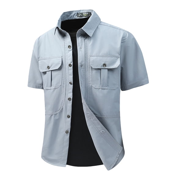 Men's Short Sleeve Shirt, Casual Button Down Workwear Shirt, Breathable Polyester Blend for Everyday Wear