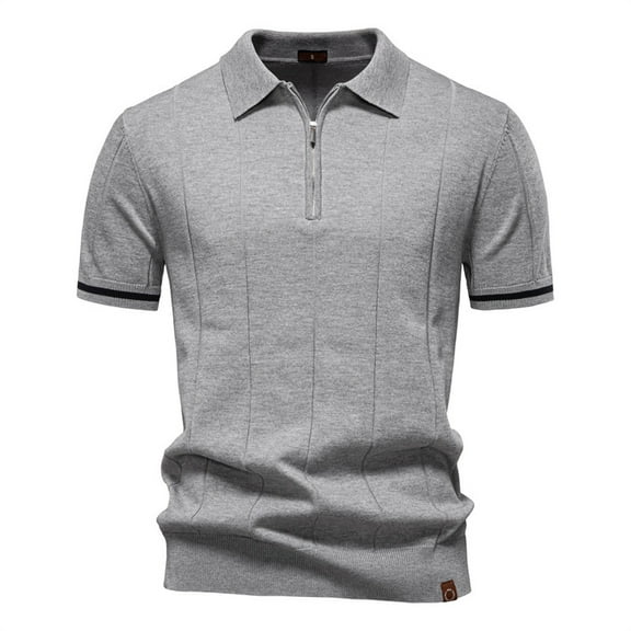 Men's Short Sleeve Shirt, Casual Knit Cotton Pullover with Turn-Down Collar for Spring and Summer