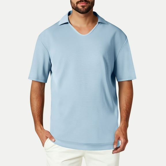 Men's Short Sleeve Shirt, Casual Polyester Solid Color Top, Fold Over Collar Design for Summer and Spring Outdoor Daily Wear