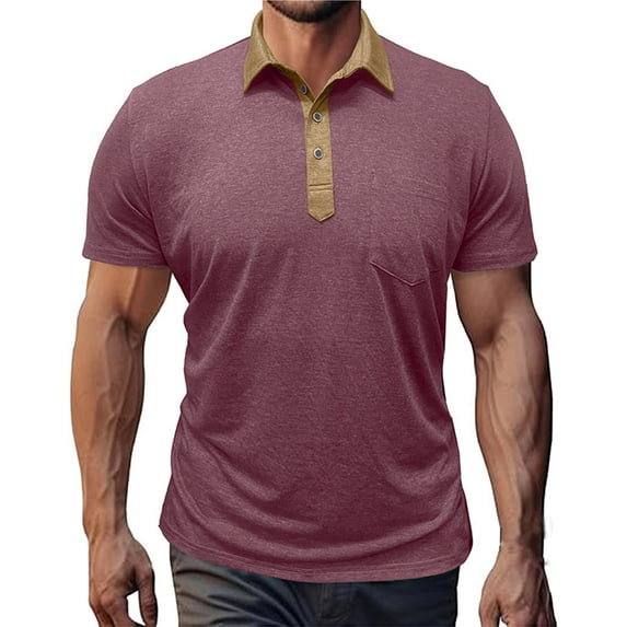 Men's Short Sleeve Shirt, Casual Solid Color Top with Pocket and Button Collar for Daily Outdoor Wear