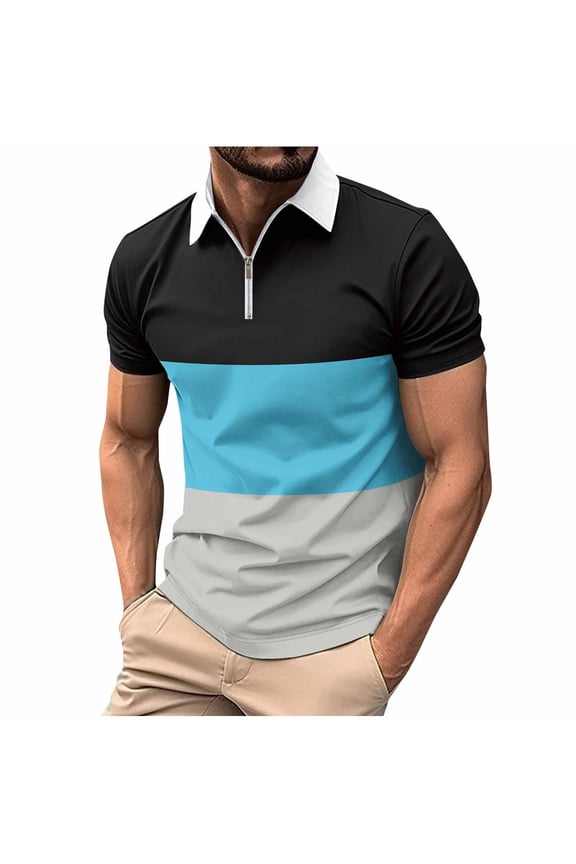 Men's Short Sleeve Shirt, Performance Athletic with Full Zip Front and Flip Collar for Casual Wear and Active Lifestyle