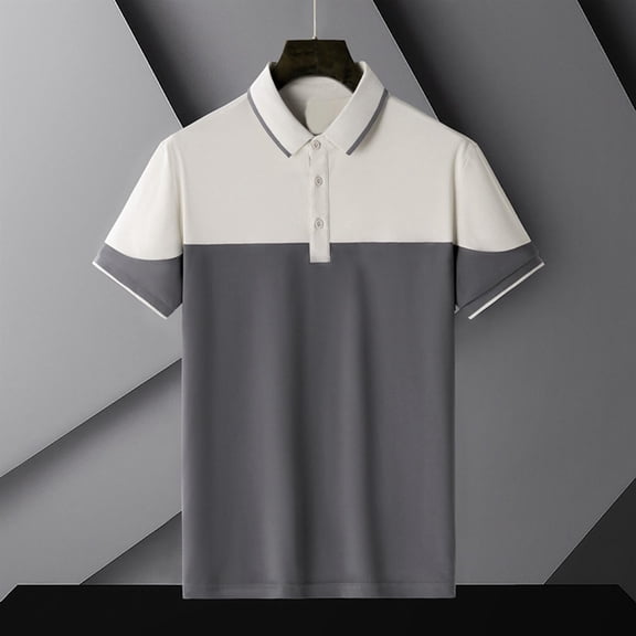 Men's Short Sleeve Shirt, Printed Casual T-Shirt, Fashion Turn-Down Collar Pullover, Lightweight Polyester Top, Daily Outdoor Wear