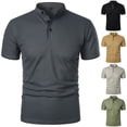 thumbnail image 1 of Men's Short Sleeve Shirt Solid 3 Button Stand Collar Polyester Casual Button Down Quick Dry Breathable Summer Beach Vacation Fishing | Zenithor,Black L, 1 of 6