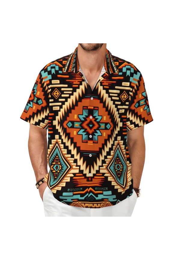 Men's Short Sleeve Shirts Casual Button Down Beach Summer Tops , Aztec Baja Western Native Southwest