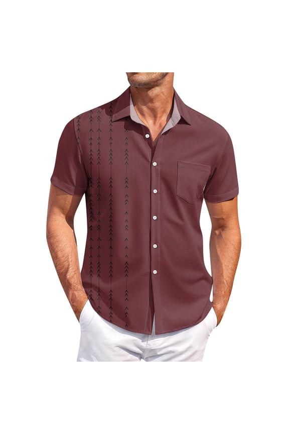 Men's Short Sleeve Shirts Casual Button-Down Shirt with Modern Arrow Print