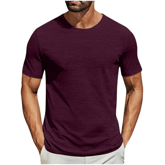 Men's Short Sleeve Shirts Round Neck Solid Color T-Shirt Fashion Casual Loose Basic Tee Tops Lightweight Summer Beach Pullover