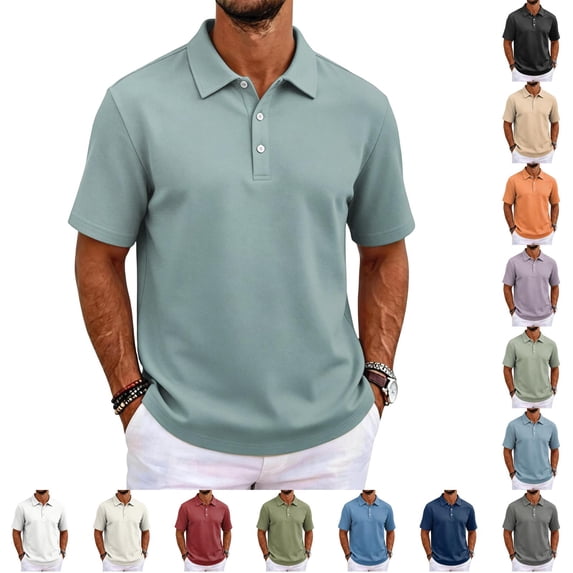 Men's Short Sleeve Shirts Solid Color Pique Knit Slim Fit Polo Shirt Golf Shirts for Men Business Casual Shirts Blue XL