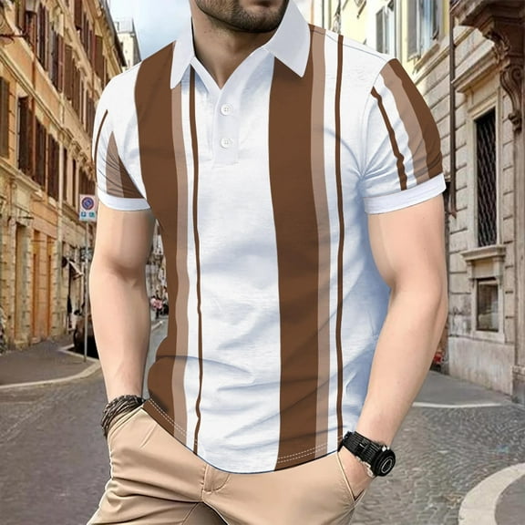 Men's Short Sleeve Shirts Striped Loose Tshirts Colorblock Top Tee Casual Button Down Blouses Summer Beach Outfit Lapel Collar Clothing