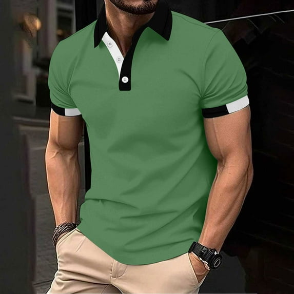 Men's Short Sleeve Shirts Striped Loose Tshirts Colorblock Top Tee Casual Button Down Blouses Summer Beach Outfit Lapel Collar Clothing