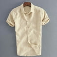 thumbnail image 1 of Men's Short Sleeve Shirts Summer Casual Slim Fit Button Down T-Shirt Classic Solid Linen Tee Tops, 1 of 2