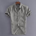 thumbnail image 1 of Men's Short Sleeve Shirts Summer Casual Slim Fit Button Down T-Shirt Classic Solid Linen Tee Tops, 1 of 2