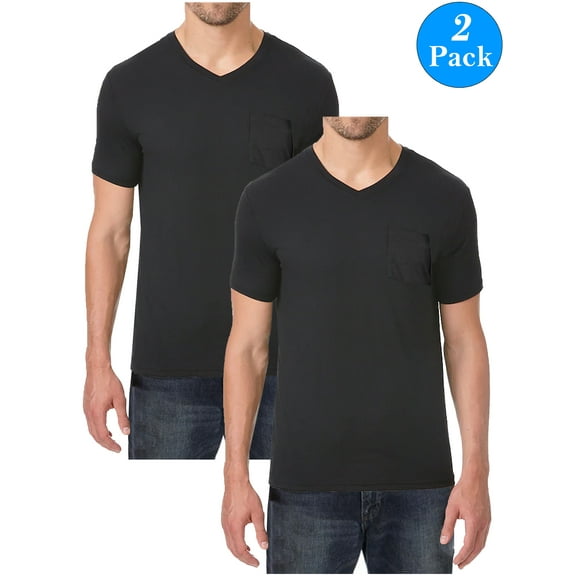 Men's Short Sleeve Slim-Fit V-Neck Tee With Chest Pocket (2-Pack, M-2XL)