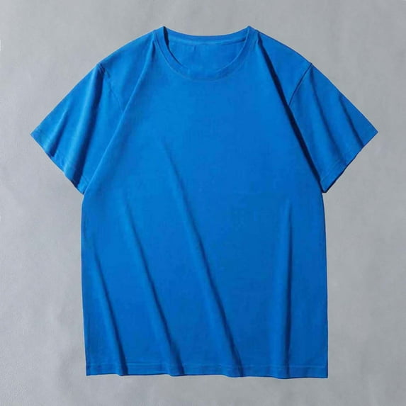 Men's Short Sleeve Solid Crew Neck T-Shirt Cotton Oversized Tops Casual Summer Basic Plus Size Tees Blue XL