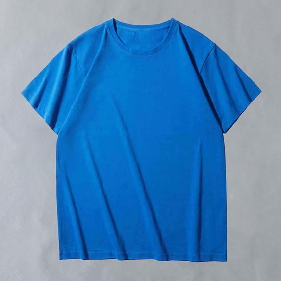 Men's Short Sleeve Solid Crew Neck T-Shirt Cotton Oversized Tops Casual Summer Basic Plus Size Tees Blue XXL