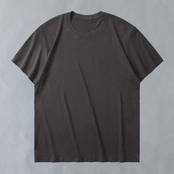 Men's Short Sleeve Solid Crew Neck T-Shirt Cotton Oversized Tops Casual Summer Basic Plus Size Tees Dark Gray M