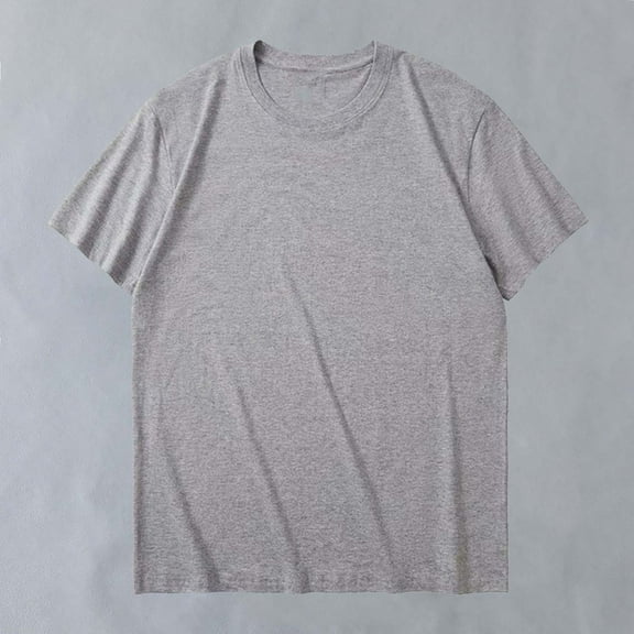 Men's Short Sleeve Solid Crew Neck T-Shirt Cotton Oversized Tops Casual Summer Basic Plus Size Tees Gray M