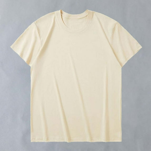 Men's Short Sleeve Solid Crew Neck T-Shirt Cotton Oversized Tops Casual Summer Basic Plus Size Tees Khaki L