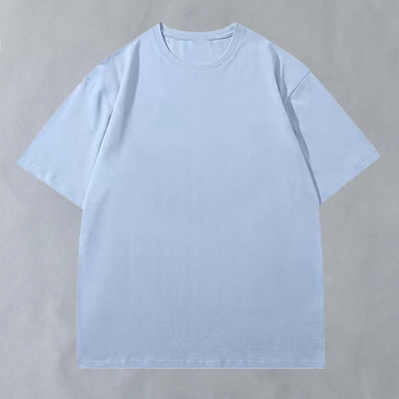 Men's Short Sleeve Solid Crew Neck T-Shirt Cotton Oversized Tops Casual Summer Basic Plus Size Tees Light Blue XXL