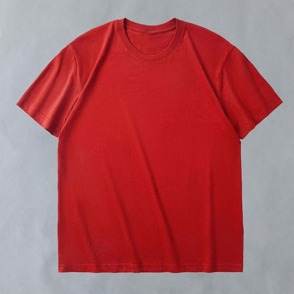 Men's Short Sleeve Solid Crew Neck T-Shirt Cotton Oversized Tops Casual Summer Basic Plus Size Tees Red S