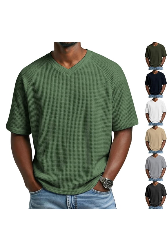 Men’s Short Sleeve Sports Top Solid Color V-Neck Casual Shirt Breathable Quick Dry Polyester Rayon Cotton Spandex Blend Yoga Gym Workout Beach Streetwear | Zenithor,Army Green L