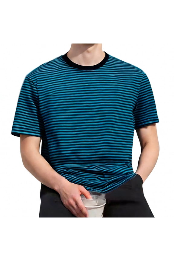 Men's Short Sleeve Striped Crewneck T-shirt Ringer Tee Classic Soft Casual Breathable Summer Top