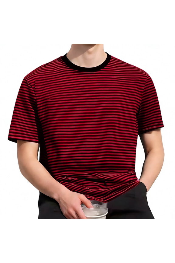 Men's Short Sleeve Striped Crewneck T-shirt Ringer Tee Classic Soft Casual Breathable Summer Top