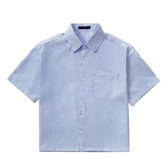 Men's Short Sleeve Striped Dress Shirts Loose Casual Lightweight Button Down Shirt Beach Vacation Summer Tops with Pocket Sky Blue