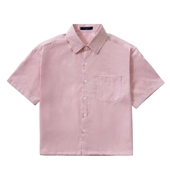 Men's Short Sleeve Striped Dress Shirts Loose Casual Lightweight Button Down Shirt Beach Vacation Summer Tops with Pocket Watermelon Red