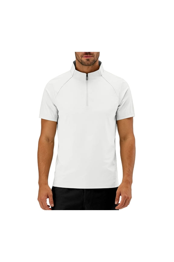 Men's Short Sleeve Sun Shirts Tees 1/4 Zip Up Fishing Running Rash Guard T-Shirts Outdoor Shirt