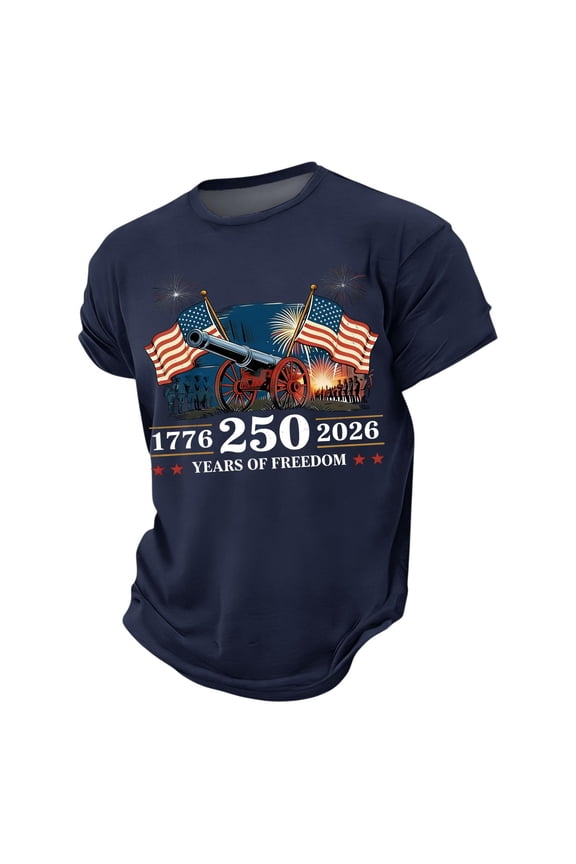 Men's Short Sleeve T-Shirt 250 Years 2026 USA Flag Letter Graphic Tops Patriotic Lightweight Casual Round Neck Tee American Independence Day T-Shirts Navy M