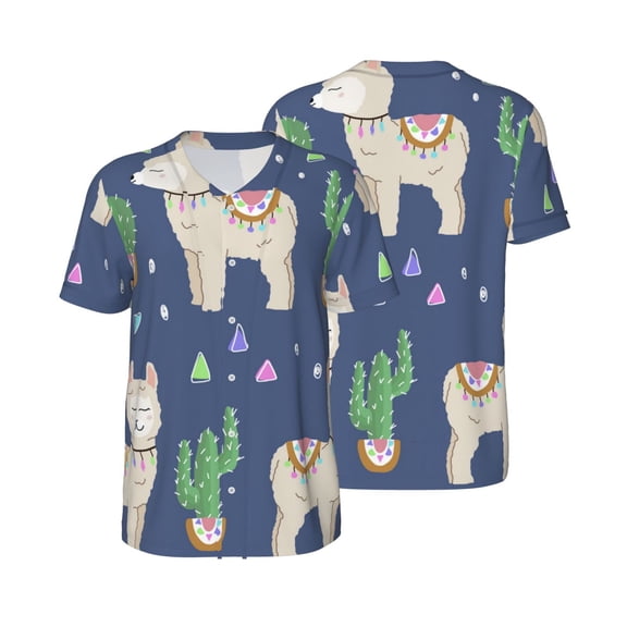 Men's Short Sleeve T-Shirt Athletic Team Uniform for Baseball Basketball, Cute Alpaca Cactus Peru Llama