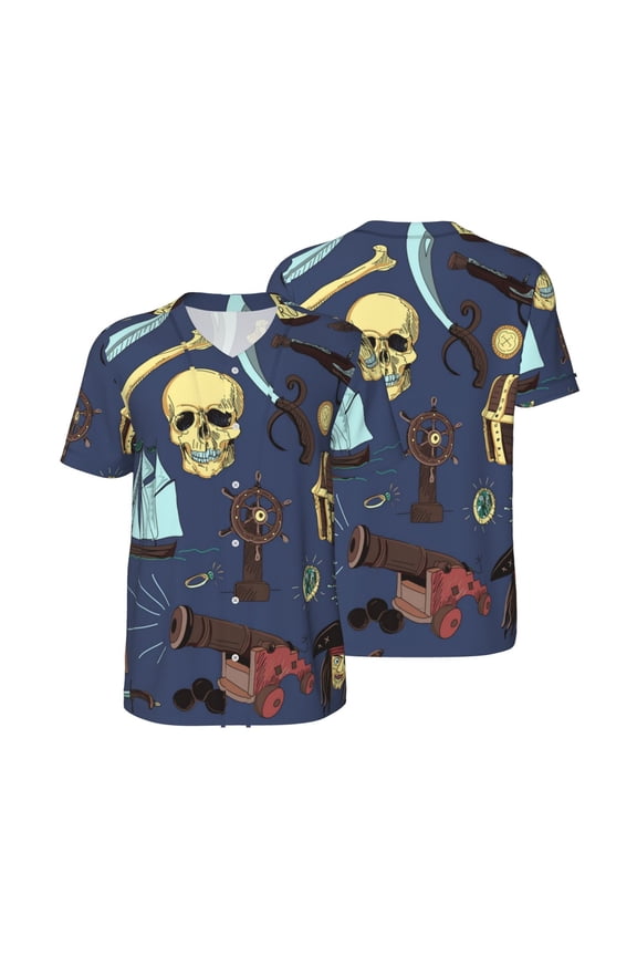 Men's Short Sleeve T-Shirt Athletic Team Uniform for Baseball Basketball, Pirates Skull Map Treasure Vintage