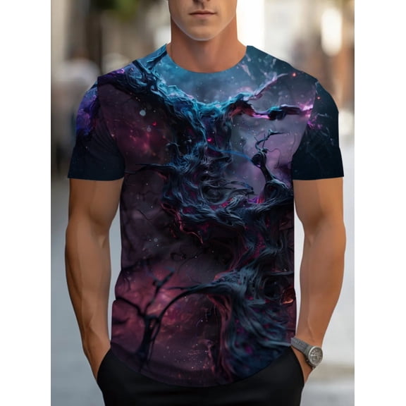 Men's Short Sleeve T-Shirt, Casual Crew Neck T-Shirt, Perfect for Everyday Style, Outdoor Clothing | Bright Printed Shirt | Lightweight Shirt
